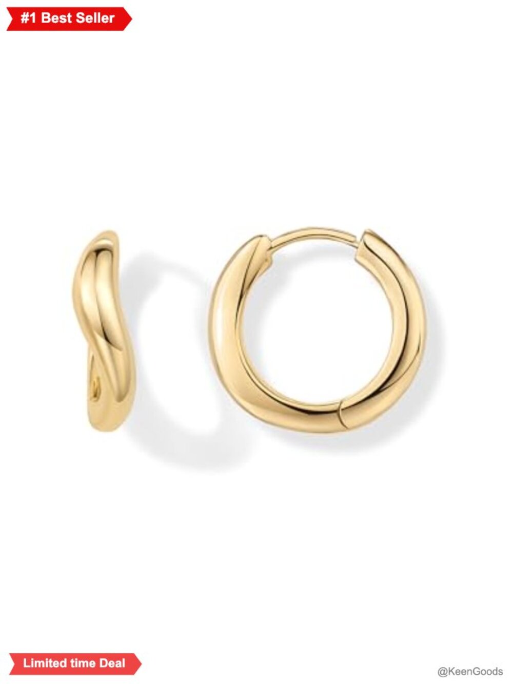 14K Gold Plated Wavy Huggie Hoop Earrings Twisted Hoops